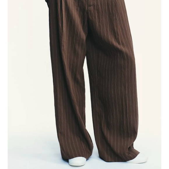 Zara Brown Pinstripe Women's Trousers - Picture 2 of 6